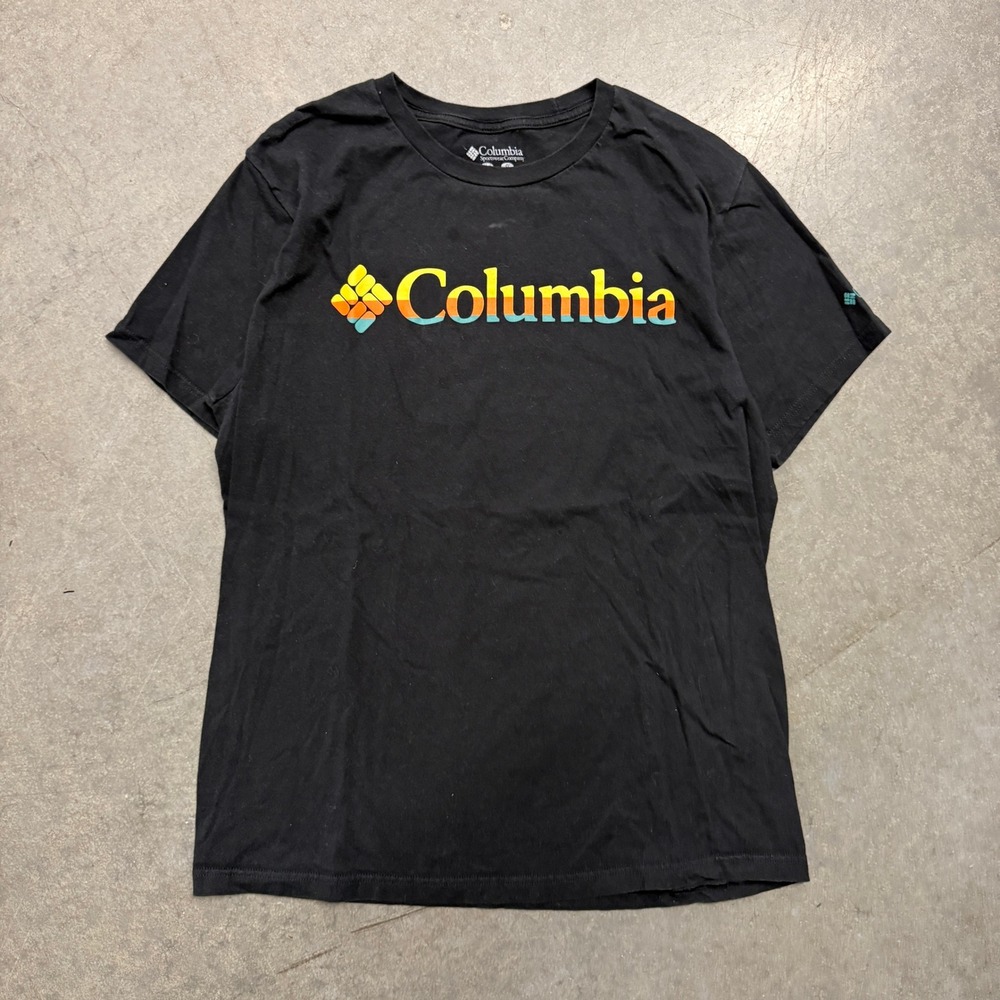 Columbia Mens Black Multi Color Gradient Logo Graphic T-Shirt Large 100% Cotton